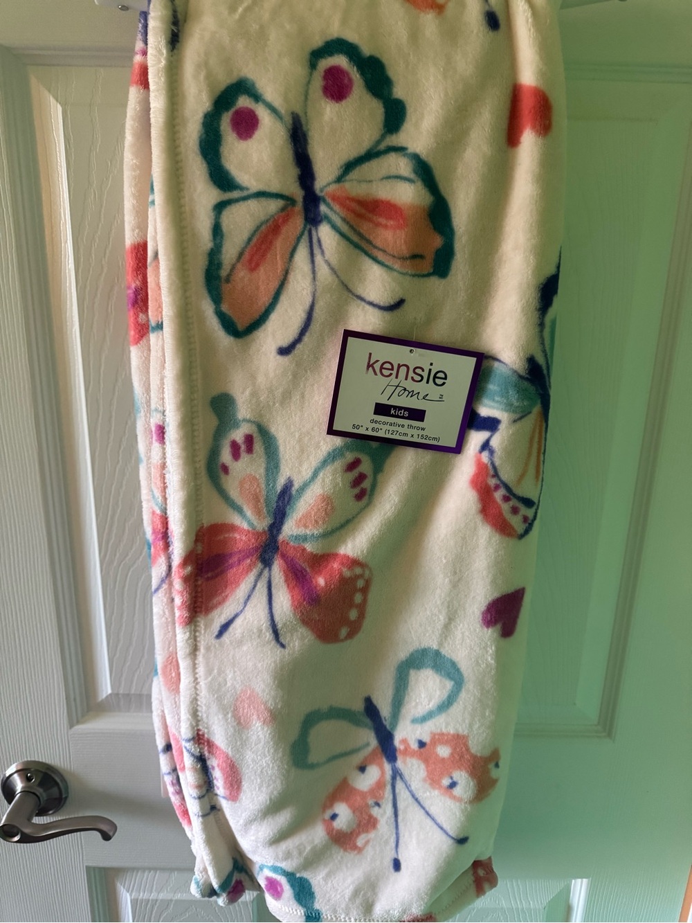 kensie Kids Butterfly Plush Throw Blanket - White with Multicolor Butterflies